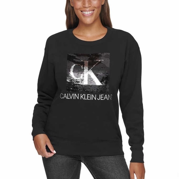 New Calvin Klein Jeans Sequin Sweatshirt  Black - Picture 1 of 14